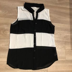 TOBI Black and White Stripe Sheer Top